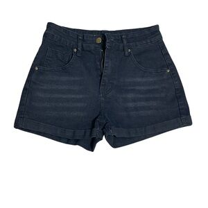 High Waist Black Denim Jean Shorts with Sleek Fit stretch